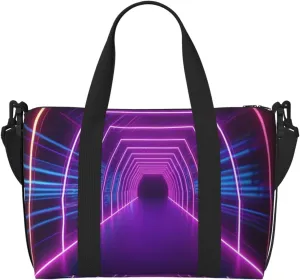 Gym Bag Neon Lights Tunnel Duffel Bag for Men Women Travel Overnight Bag with Shoe Compartment Workout Bags