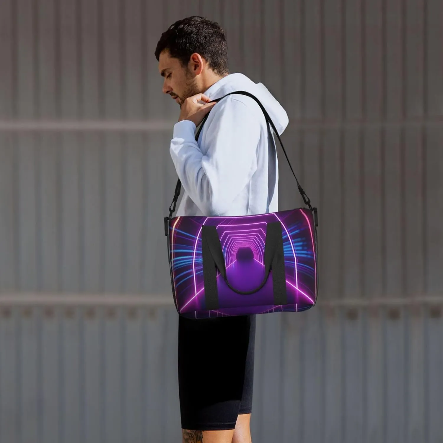 Gym Bag Neon Lights Tunnel Duffel Bag for Men Women Travel Overnight Bag with Shoe Compartment Workout Bags