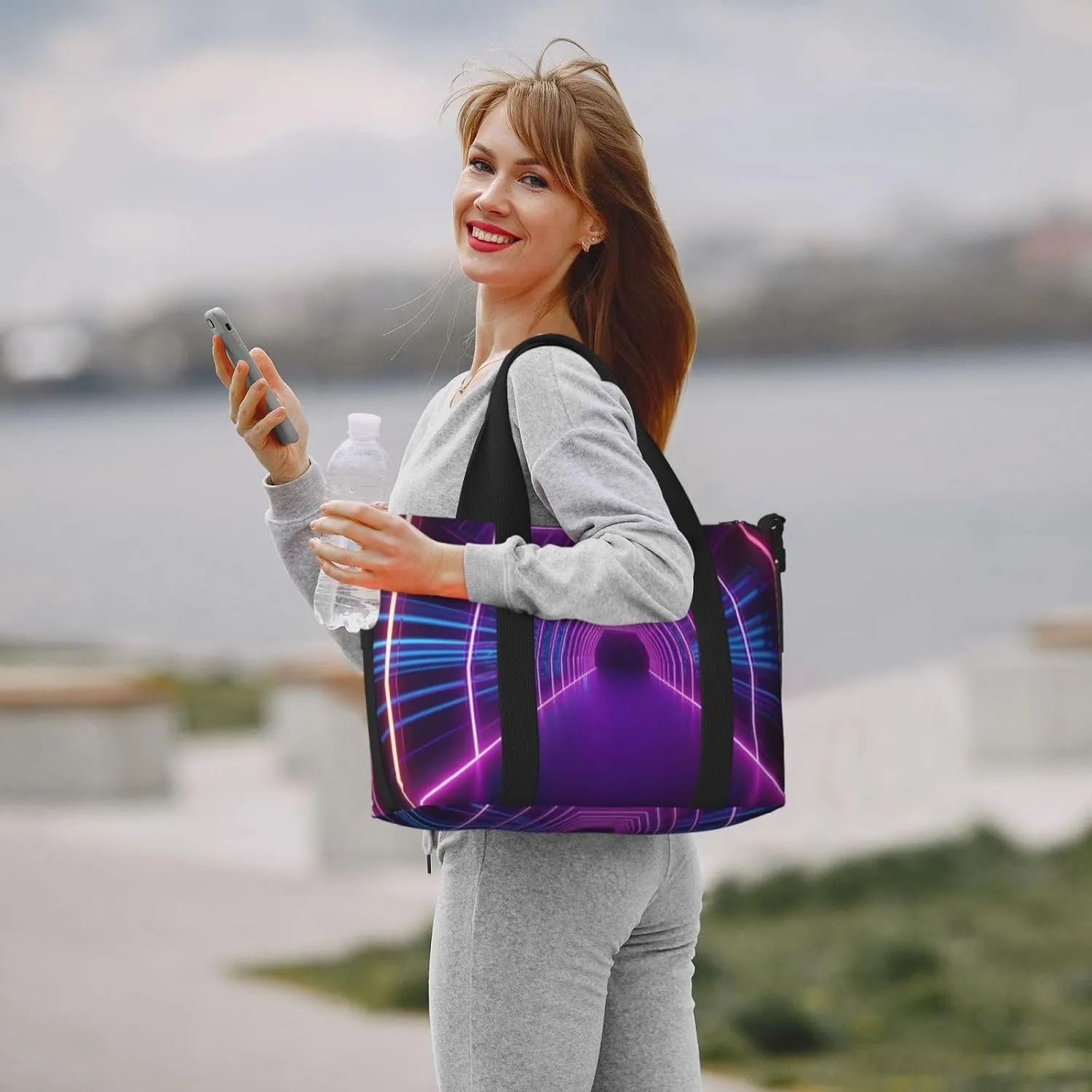 Gym Bag Neon Lights Tunnel Duffel Bag for Men Women Travel Overnight Bag with Shoe Compartment Workout Bags