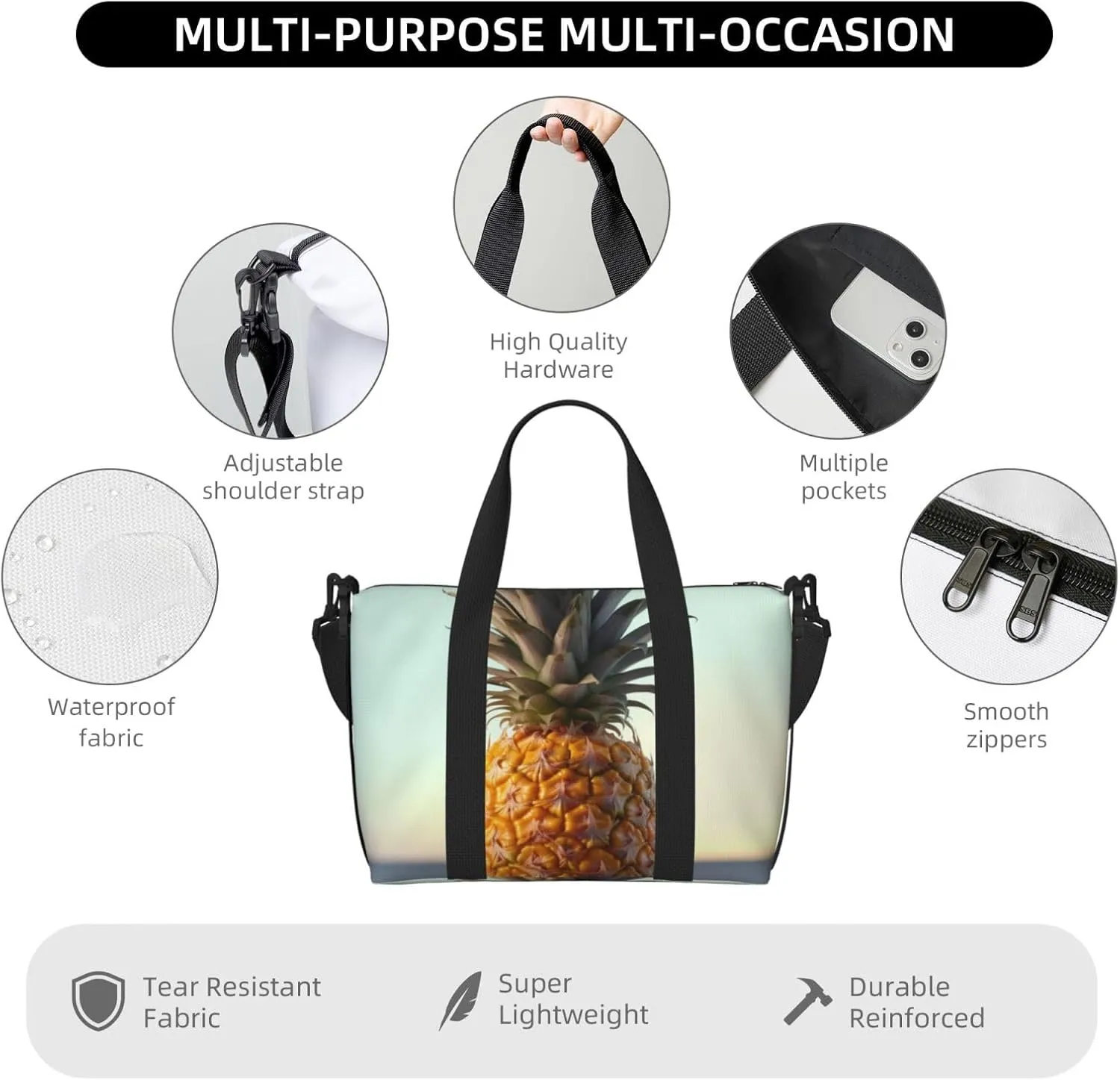 Gym Bag pineapple fruit Duffel Bag for Men Women Travel Overnight Bag with Shoe Compartment Workout Bags