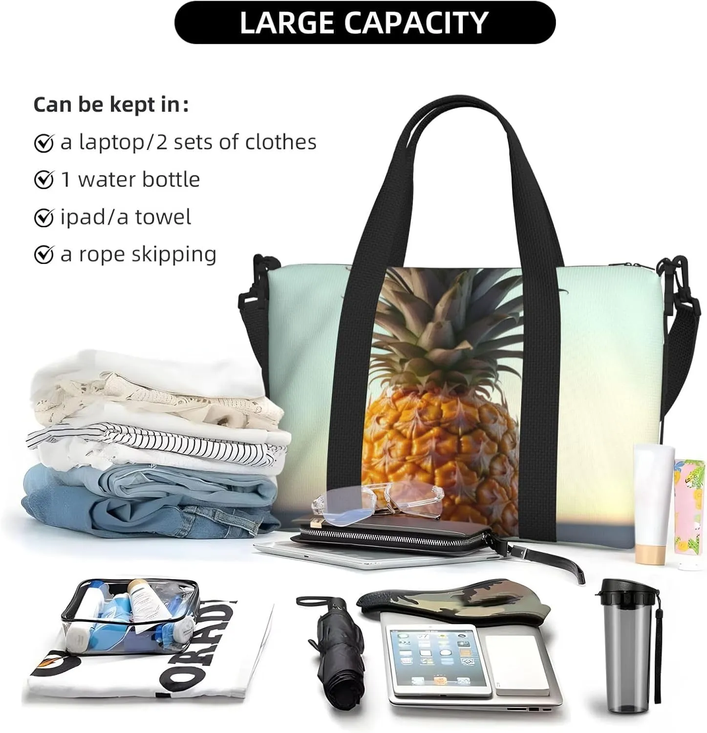 Gym Bag pineapple fruit Duffel Bag for Men Women Travel Overnight Bag with Shoe Compartment Workout Bags