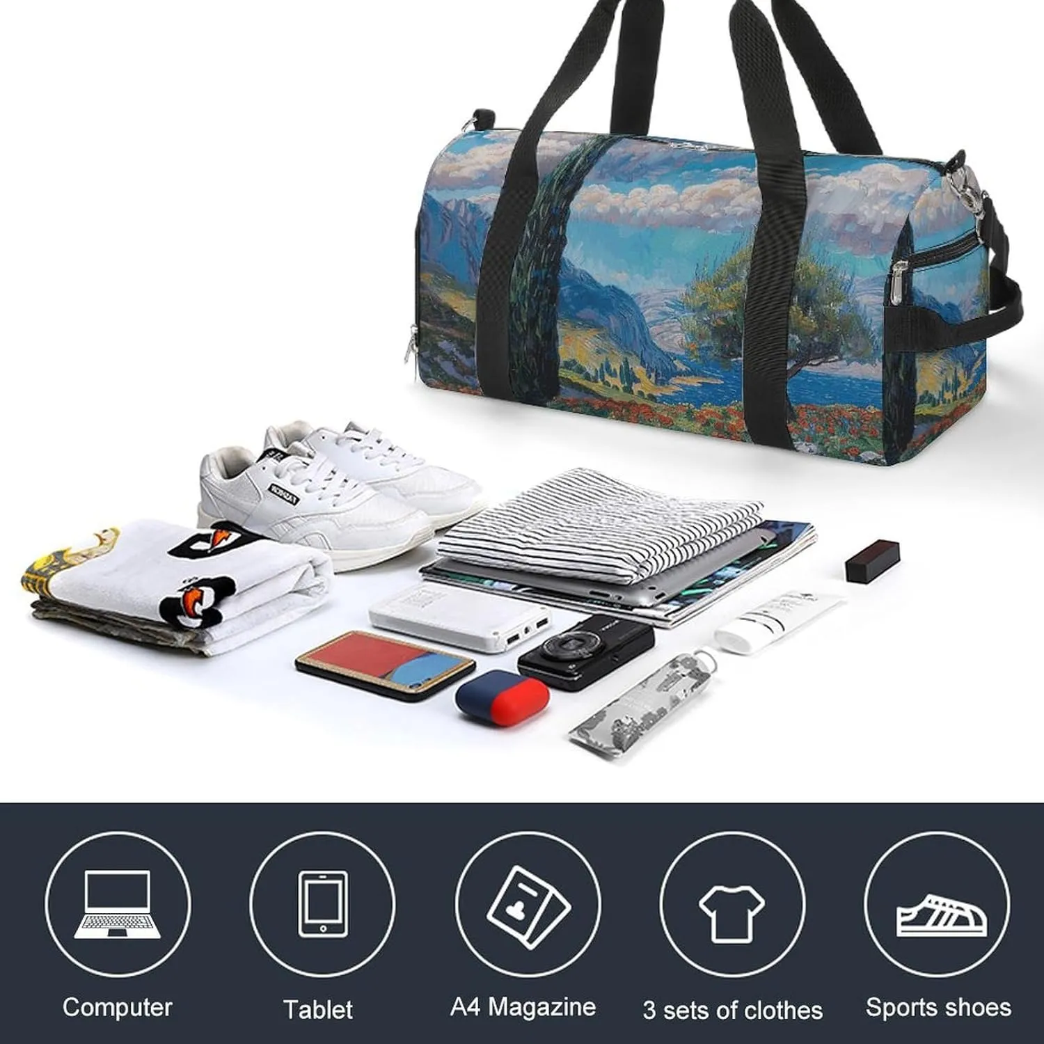 Gym Bags for Men Women Cypress Trees Outdoors Duffle Bag Travel Overnight Bag with Shoe Compartment Tote Bags