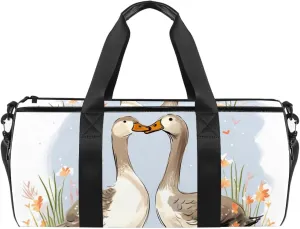 Gym Bags for Men,Travel Duffel Bags for Women,Couple Flower Goose,Workout Bag