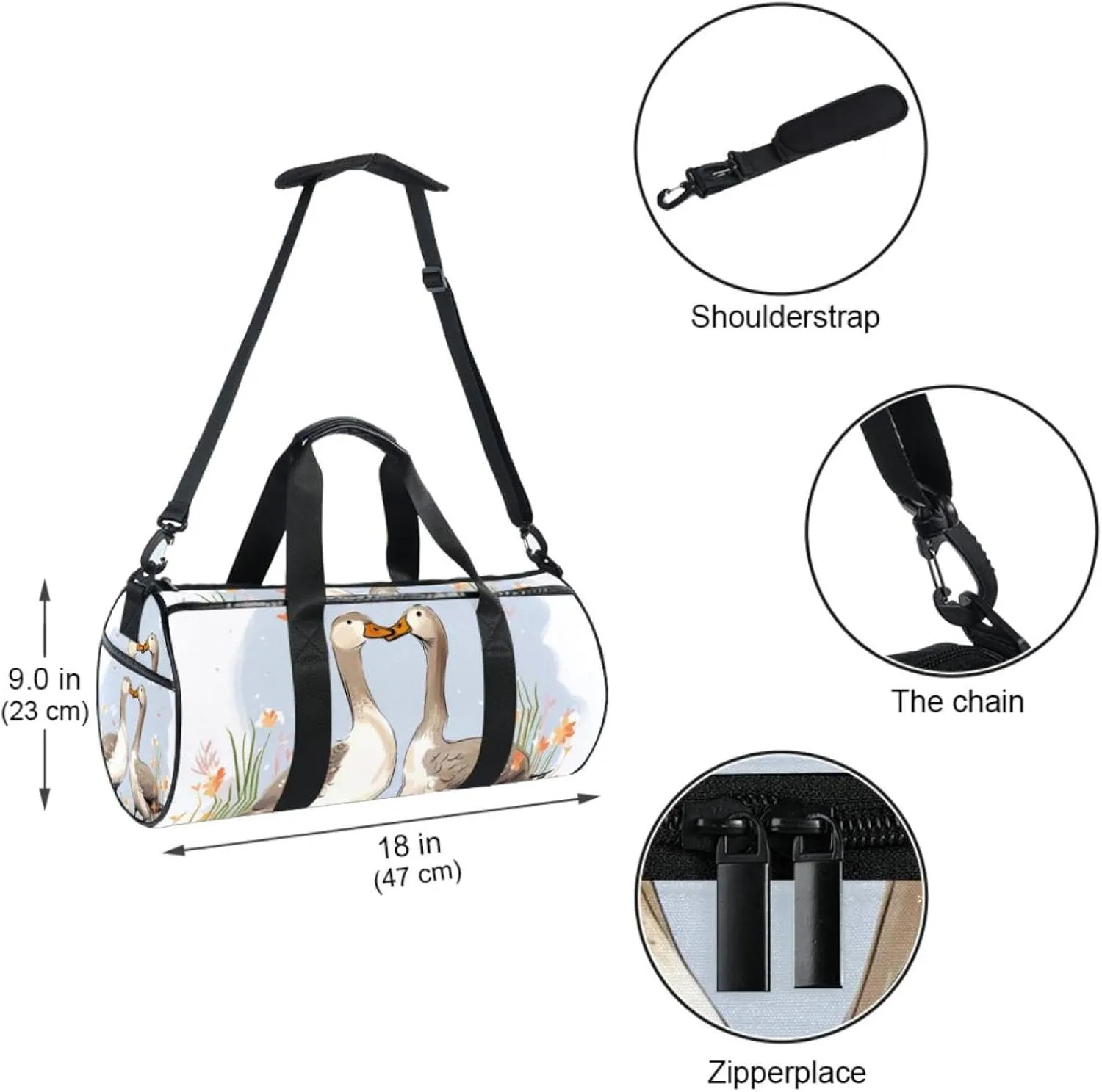 Gym Bags for Men,Travel Duffel Bags for Women,Couple Flower Goose,Workout Bag