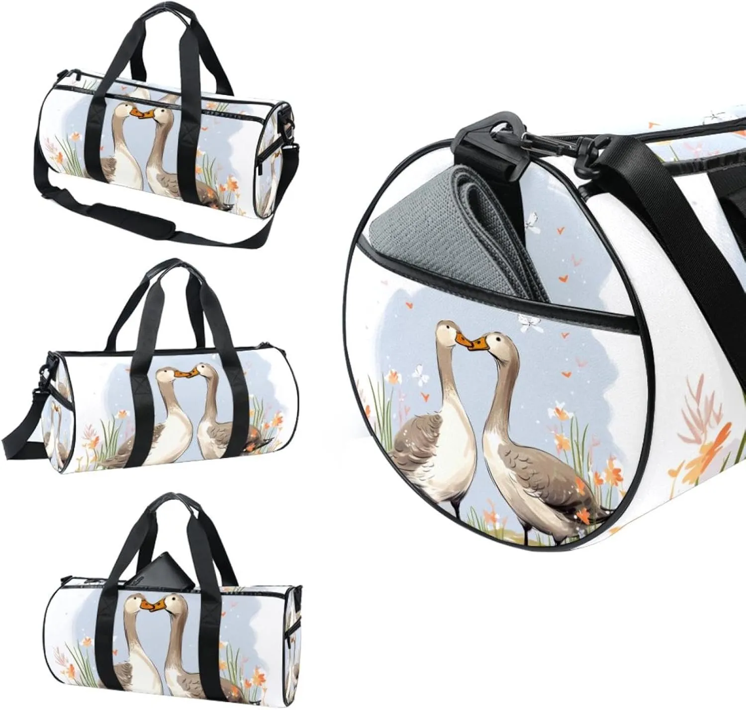 Gym Bags for Men,Travel Duffel Bags for Women,Couple Flower Goose,Workout Bag