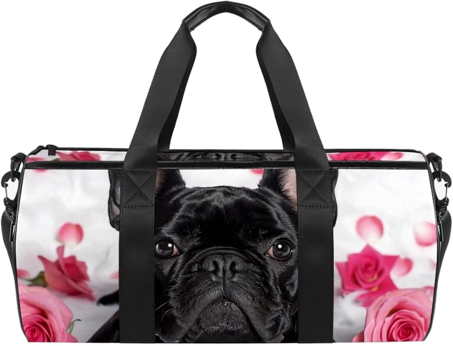 Gym Bags for Men,Travel Duffel Bags for Women,Dogs French Bulldog Rose Petal,Workout Bag