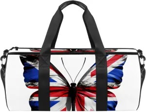 Gym Bags for Women,Duffle Bag for Travel,British Flag Butterfly Flying,Gym Bag for Men