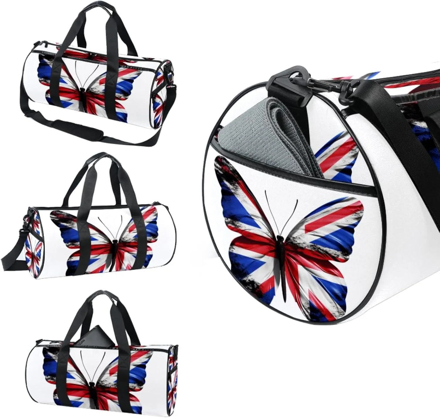 Gym Bags for Women,Duffle Bag for Travel,British Flag Butterfly Flying,Gym Bag for Men