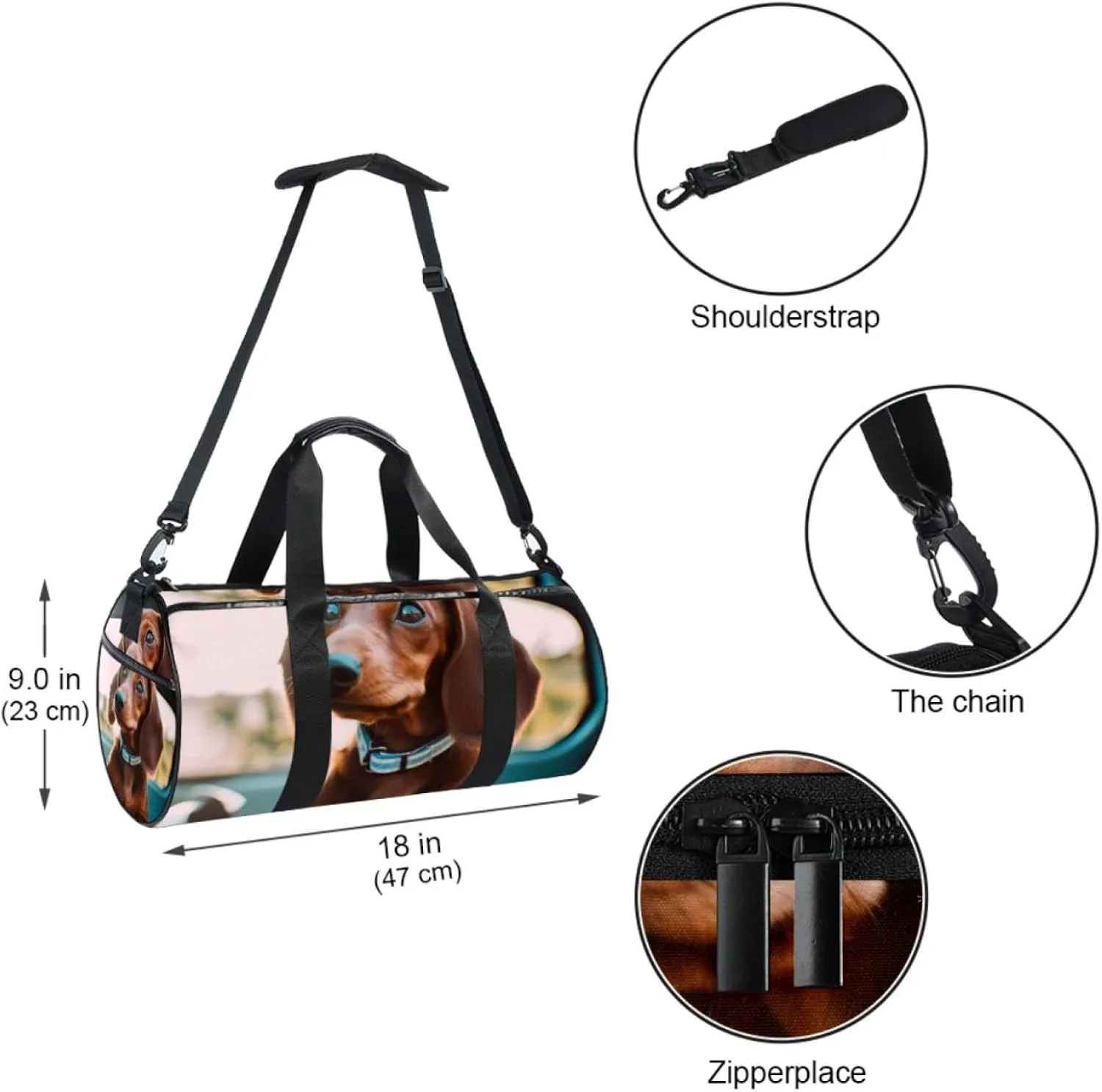 Gym Bags for Women,Duffle Bag for Travel,Brown Dog in the Car,Gym Bag for Men