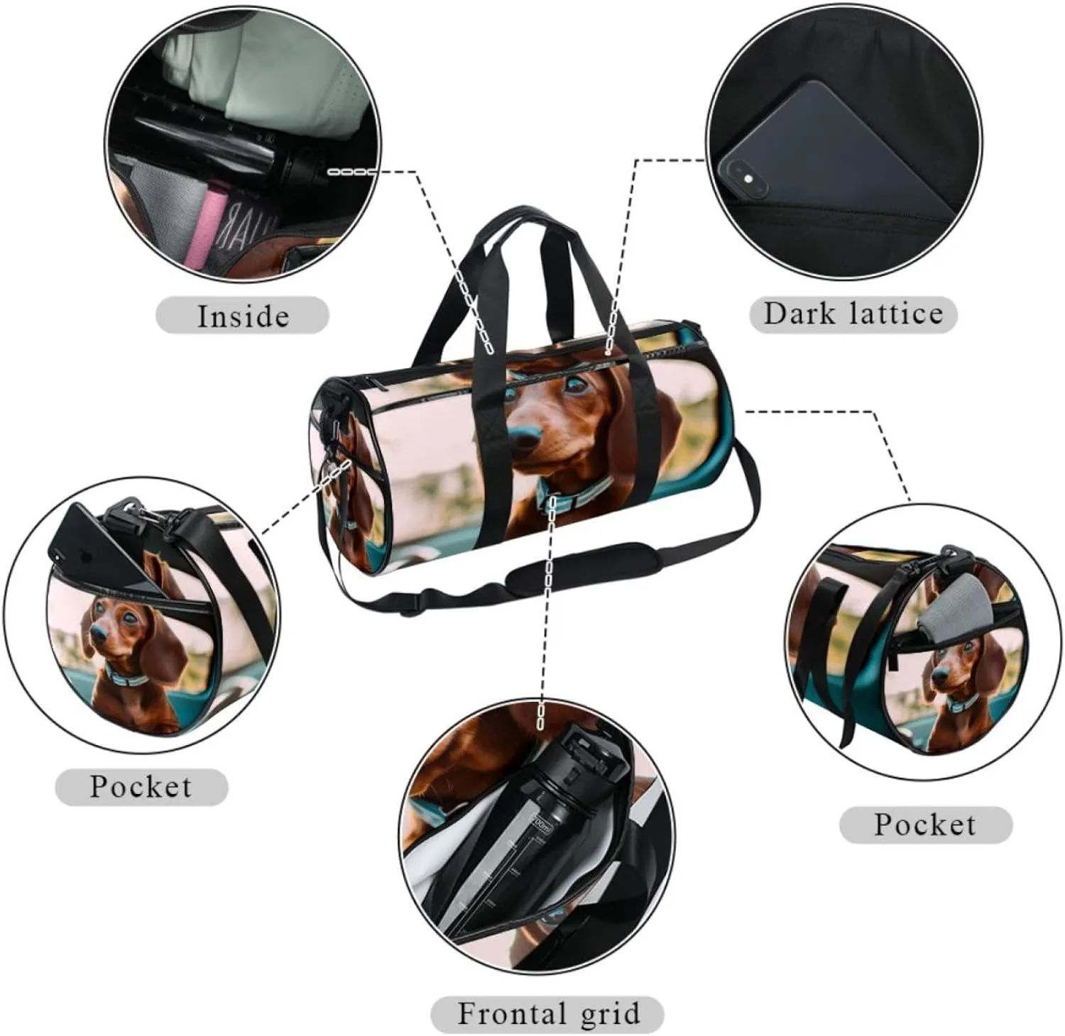 Gym Bags for Women,Duffle Bag for Travel,Brown Dog in the Car,Gym Bag for Men