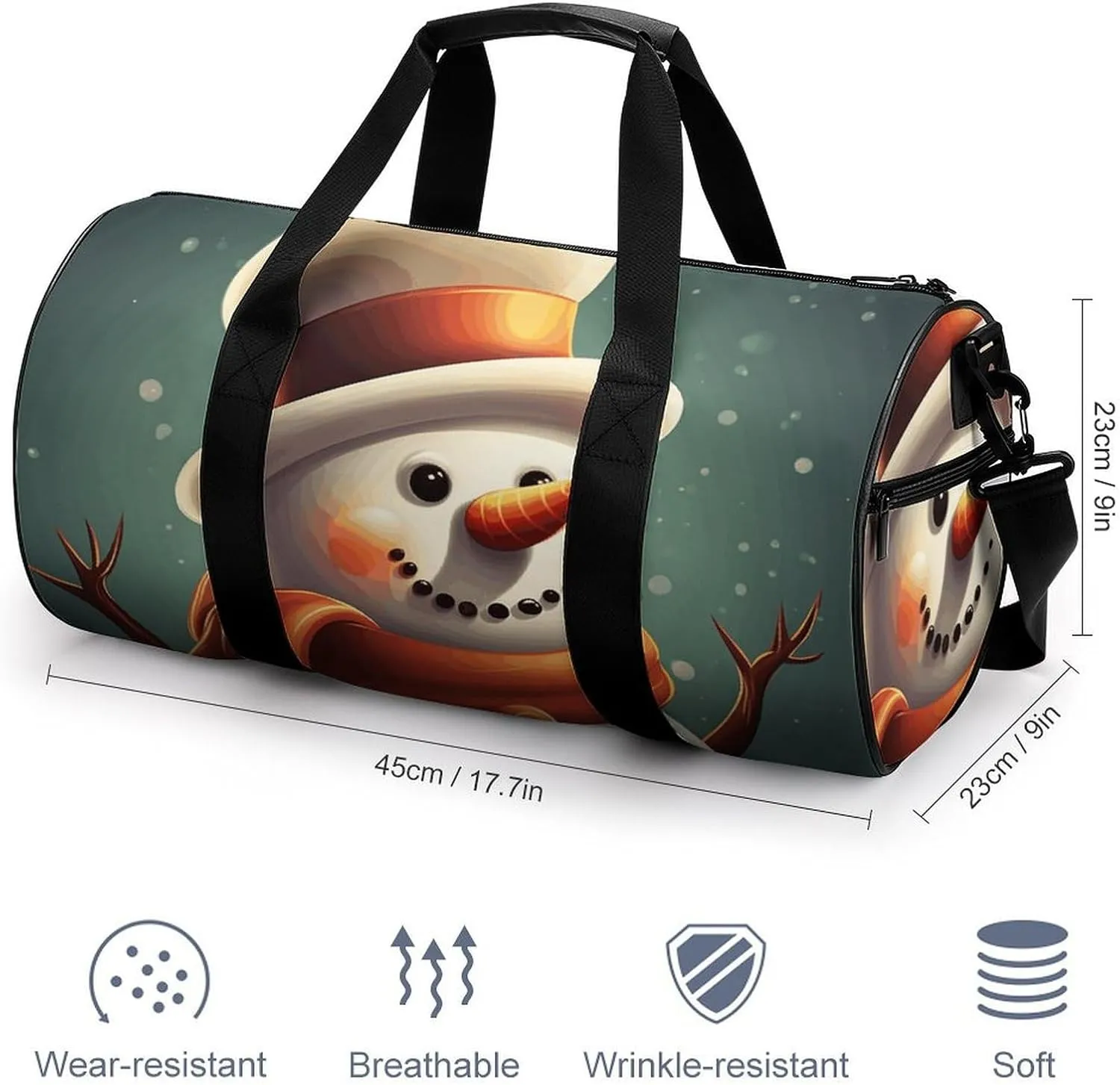 Gym Bags Small Christmas Snowman Duffel Bag Overnight Bag with Shoe Compartment Carryon Bag for Men Women