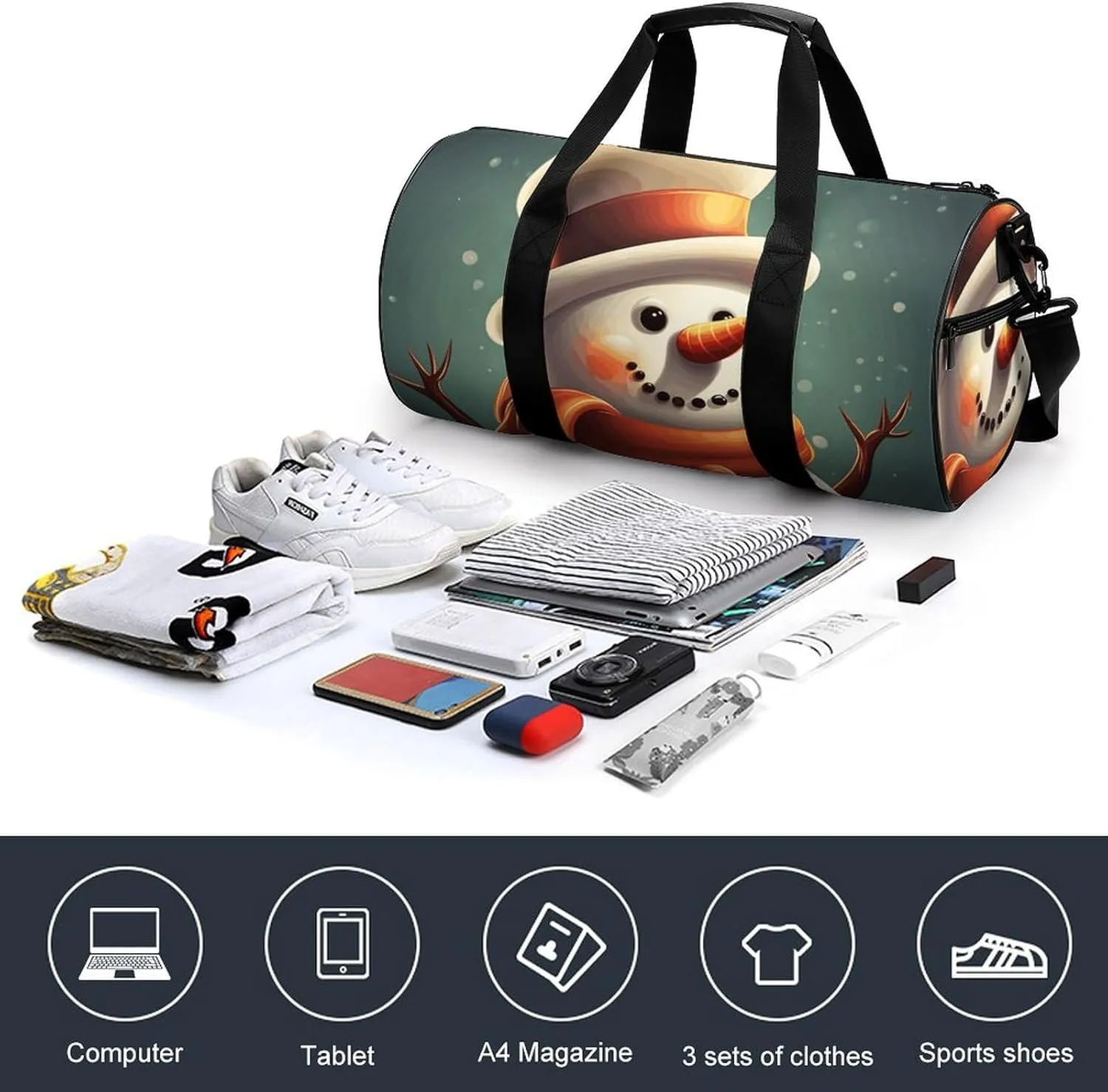 Gym Bags Small Christmas Snowman Duffel Bag Overnight Bag with Shoe Compartment Carryon Bag for Men Women