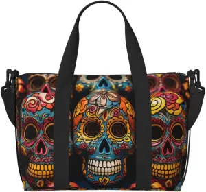 Gym Bags Small Colorful Sugar Skulls Duffel Bag Overnight Bag with Shoe Compartment Carryon Bag for Men Women