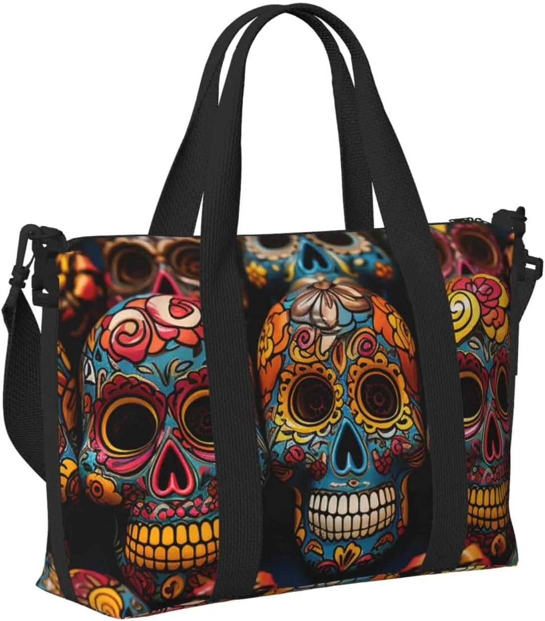 Gym Bags Small Colorful Sugar Skulls Duffel Bag Overnight Bag with Shoe Compartment Carryon Bag for Men Women
