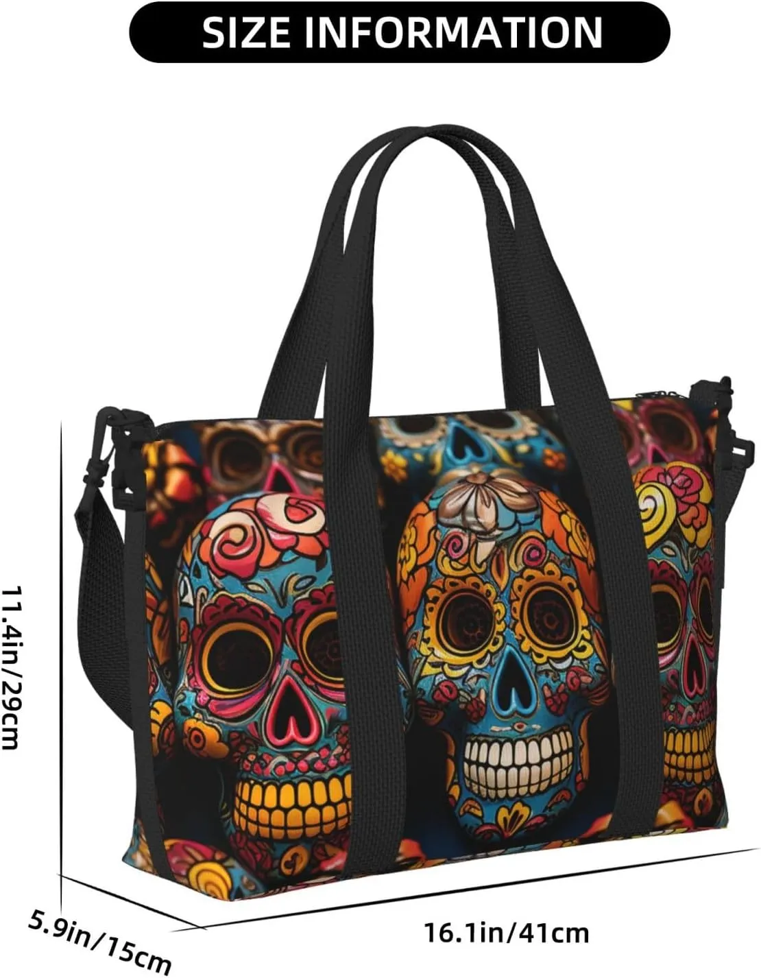 Gym Bags Small Colorful Sugar Skulls Duffel Bag Overnight Bag with Shoe Compartment Carryon Bag for Men Women