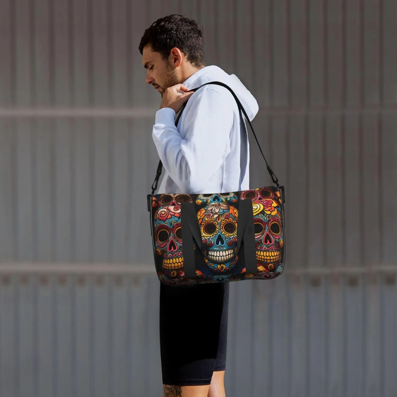 Gym Bags Small Colorful Sugar Skulls Duffel Bag Overnight Bag with Shoe Compartment Carryon Bag for Men Women