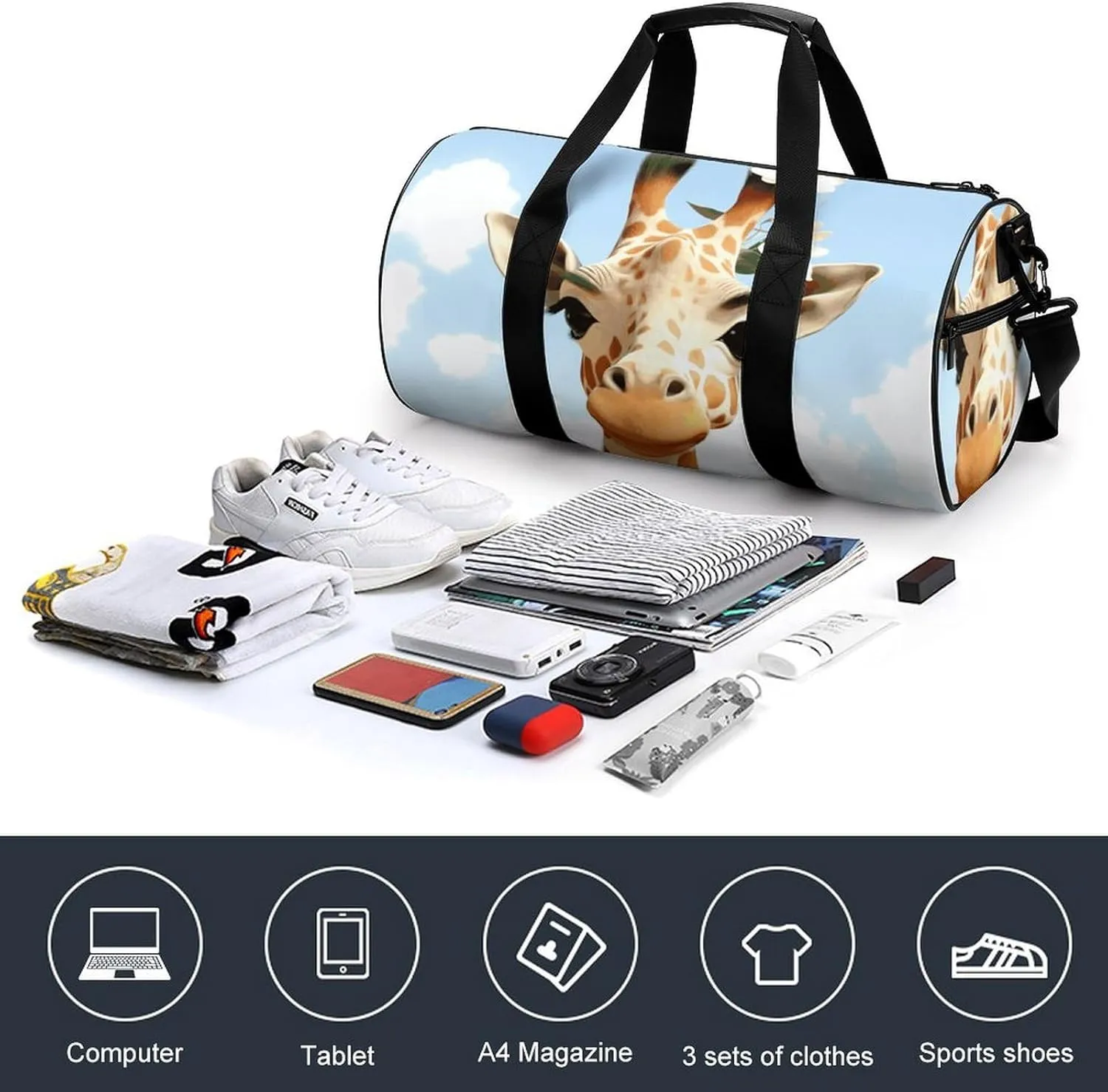 Gym Bags Small Giraffes And Flowers Duffel Bag Overnight Bag with Shoe Compartment Carryon Bag for Men Women