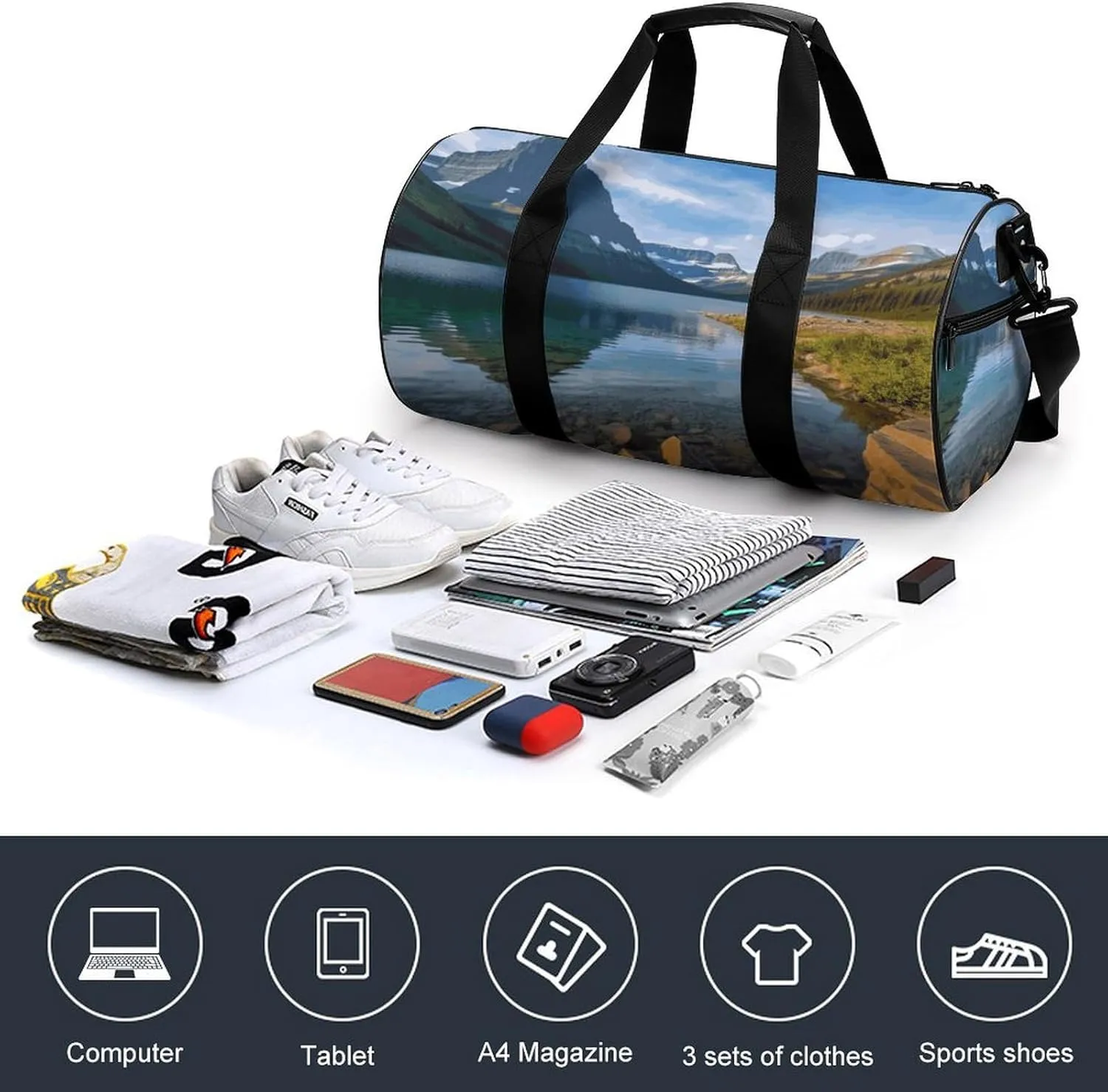 Gym Bags Small Glacier National Park Duffel Bag Overnight Bag with Shoe Compartment Carryon Bag for Men Women