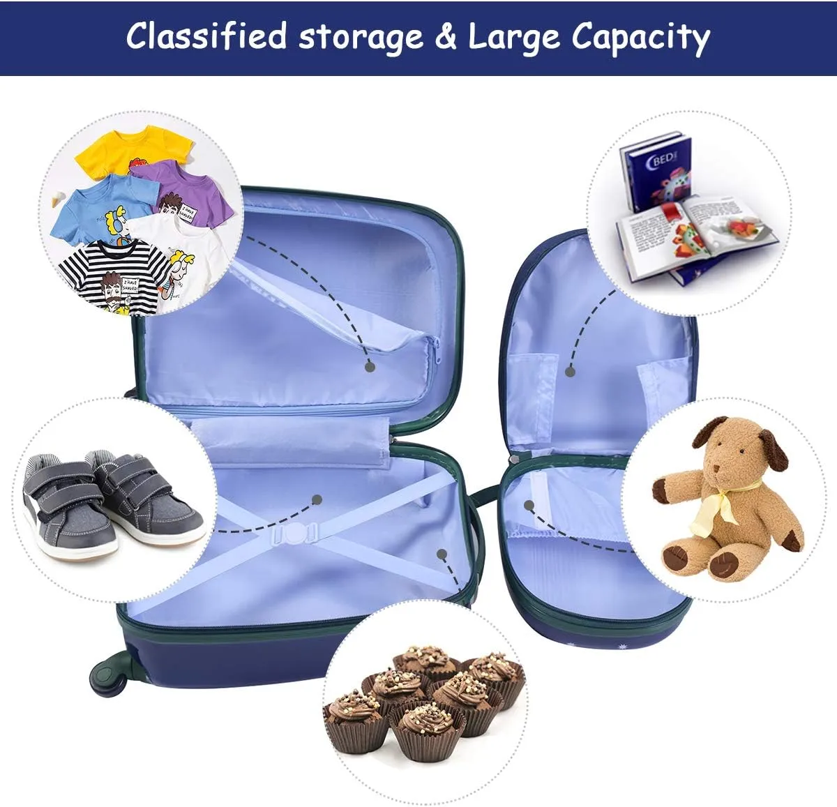 GYMAX Kids Carry On Luggage Set, 12" & 16" 2PCS Rolling Suitcase