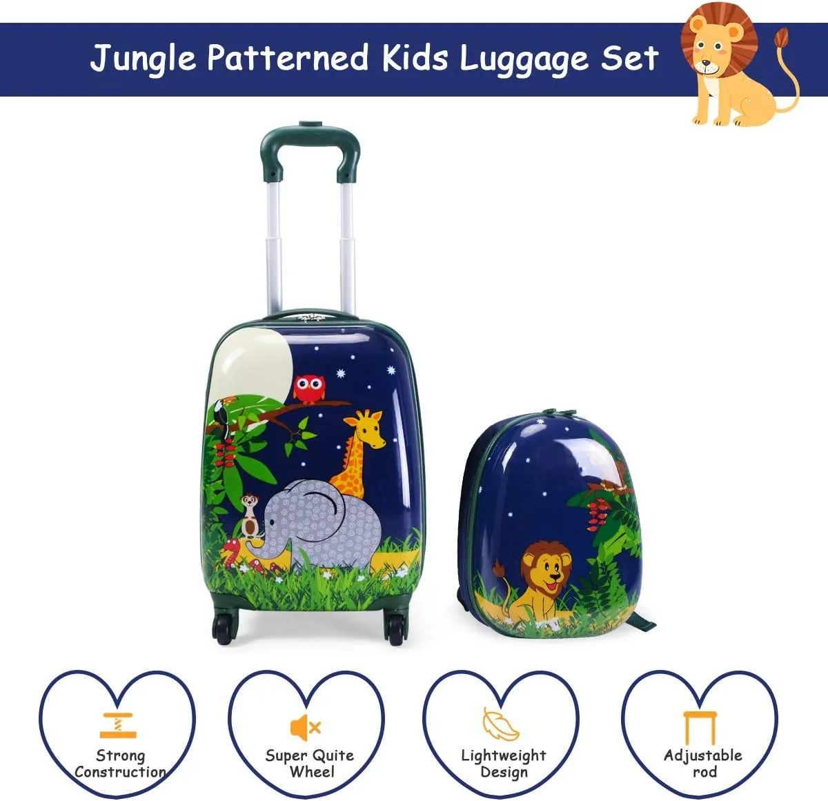 GYMAX Kids Carry On Luggage Set, 12" & 16" 2PCS Rolling Suitcase