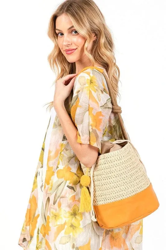 ❤️GYPSY FOX - Faux Straw Summer Bucket Bag by LA Jewelry Plaza