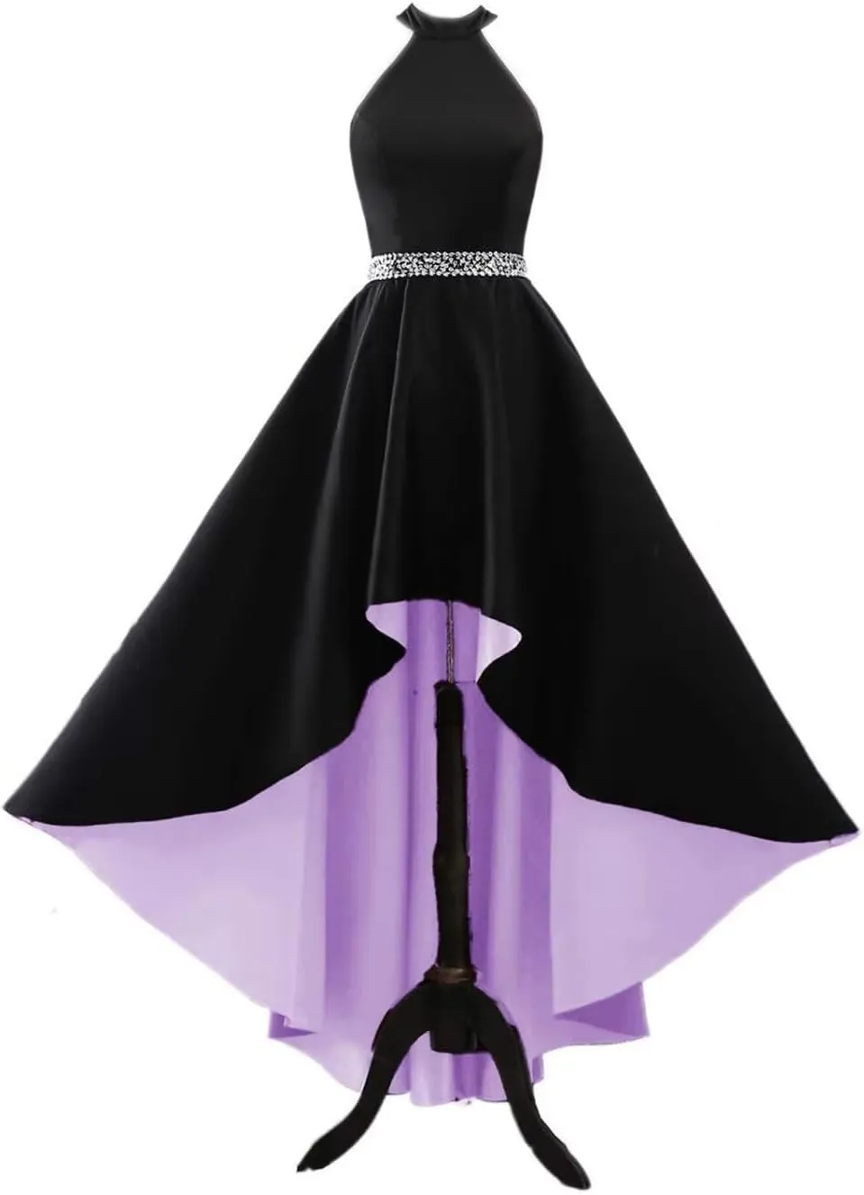 Halter Satin Prom Dresses for Women High Low Ball Gowns Beaded A-line Formal Dress Wedding Party Gown with Pockets