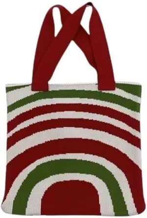 Handbag Color Contrasting Minimally Woven Bag Korean Edition Shopping Knitted Bag(Red)