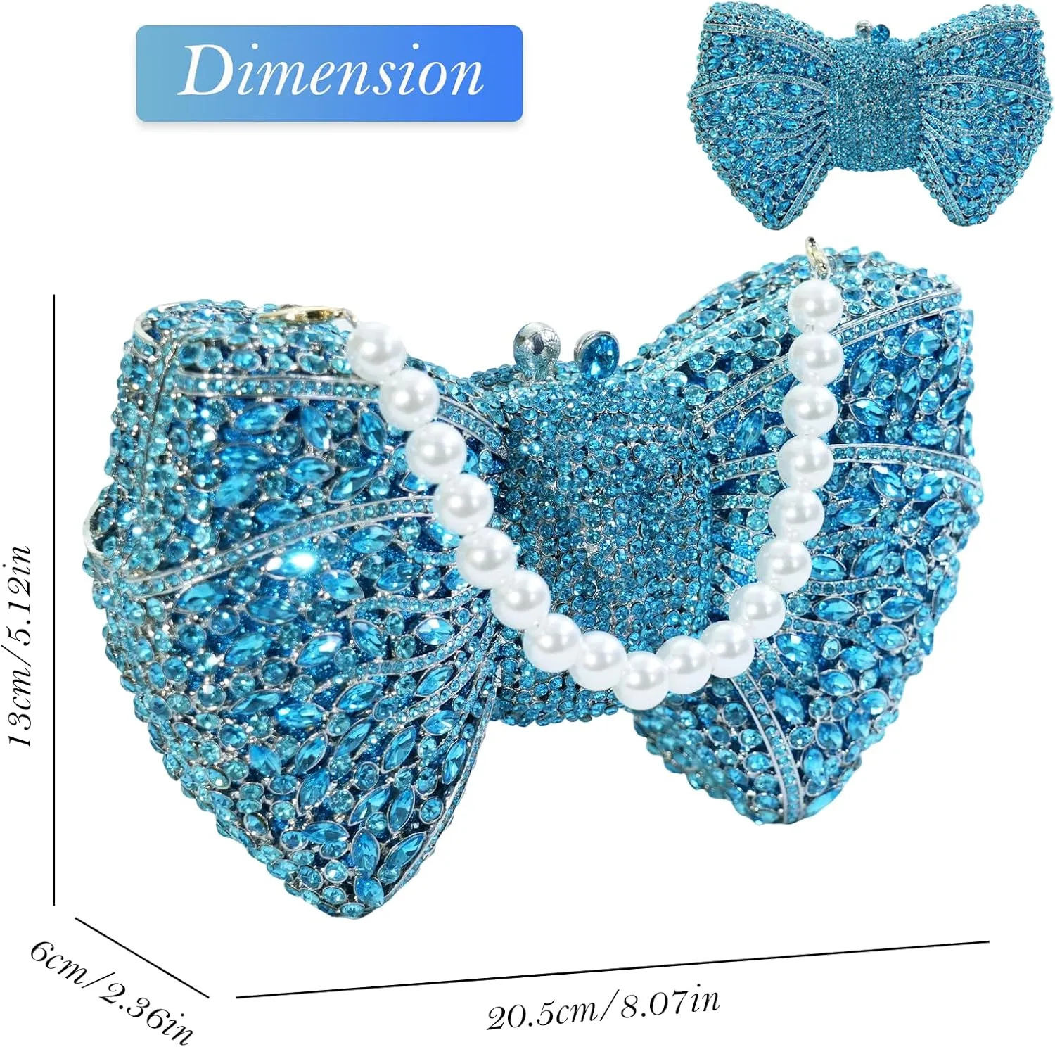 Handmade Inlay Rhinestone Bow Clutch Bag for Women, Sparkling Evening Party Wedding Purse with Detachable Pearl Chain Strap