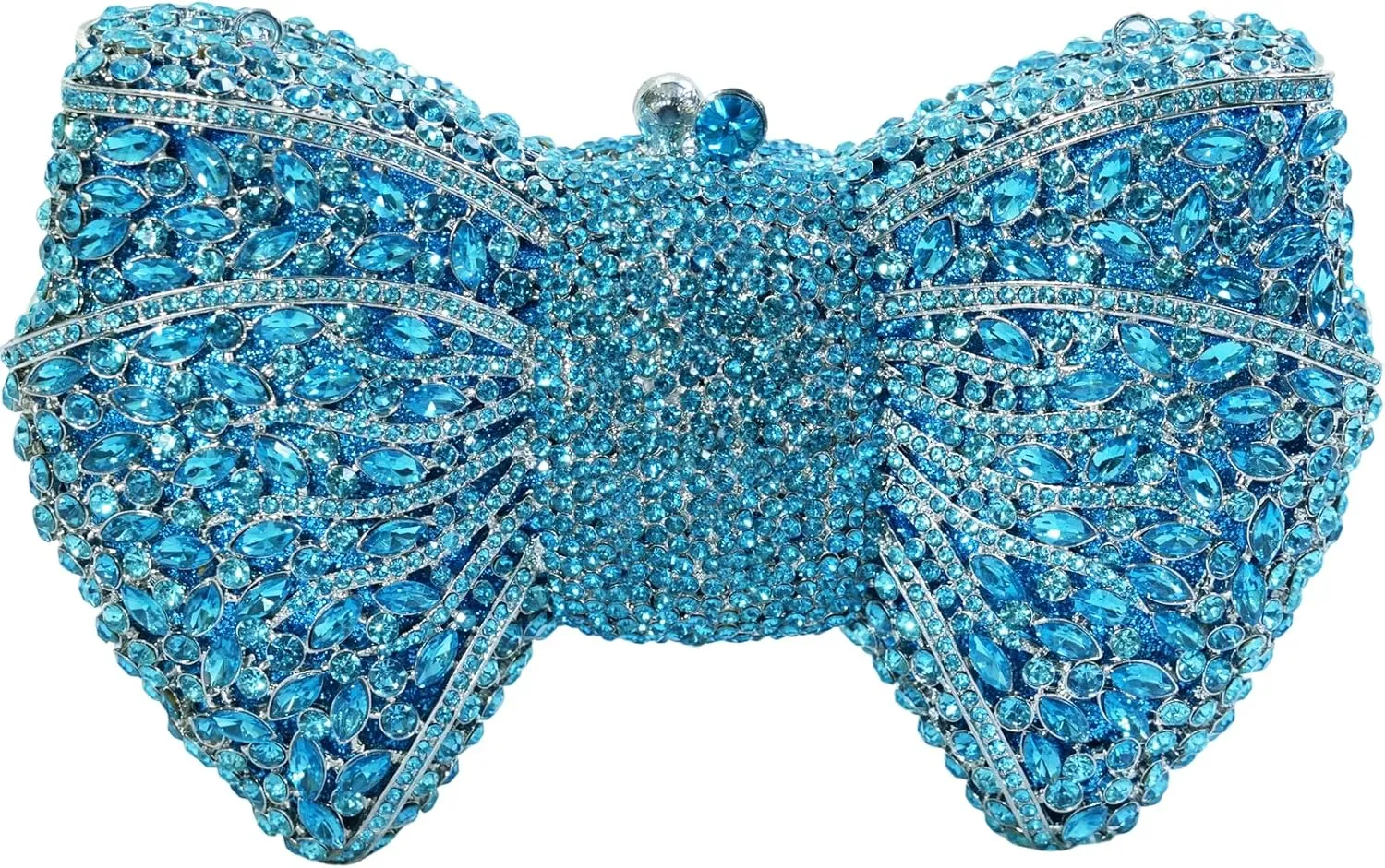 Handmade Inlay Rhinestone Bow Clutch Bag for Women, Sparkling Evening Party Wedding Purse with Detachable Pearl Chain Strap