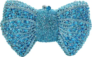 Handmade Inlay Rhinestone Bow Clutch Bag for Women, Sparkling Evening Party Wedding Purse with Detachable Pearl Chain Strap