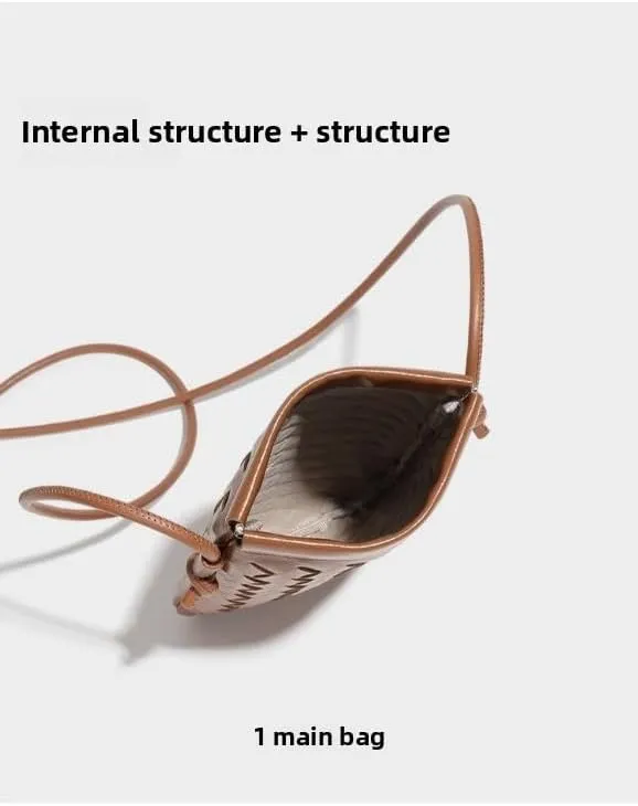 Handwoven PU Leather Phone Crossbody Bag - Stylish and Compact