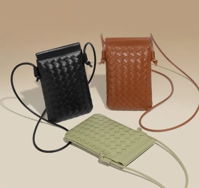 Handwoven PU Leather Phone Crossbody Bag - Stylish and Compact