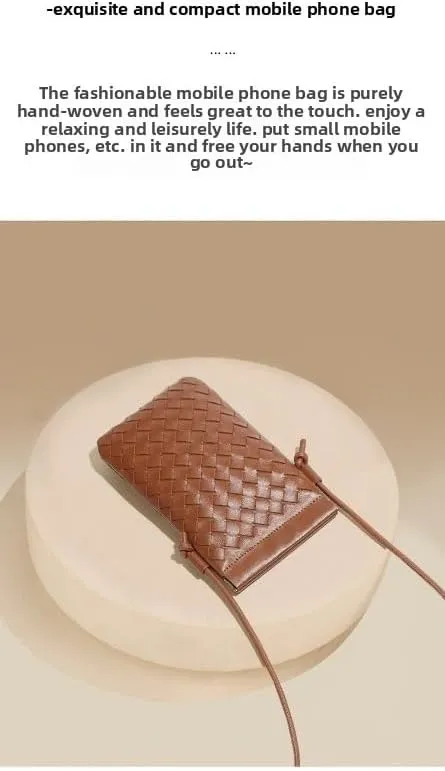 Handwoven PU Leather Phone Crossbody Bag - Stylish and Compact
