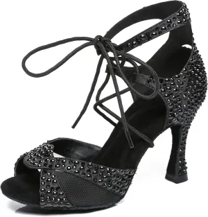 Hanfike Brides Wedding Shoes Lace Tie Sparkle Rhinestone Heels