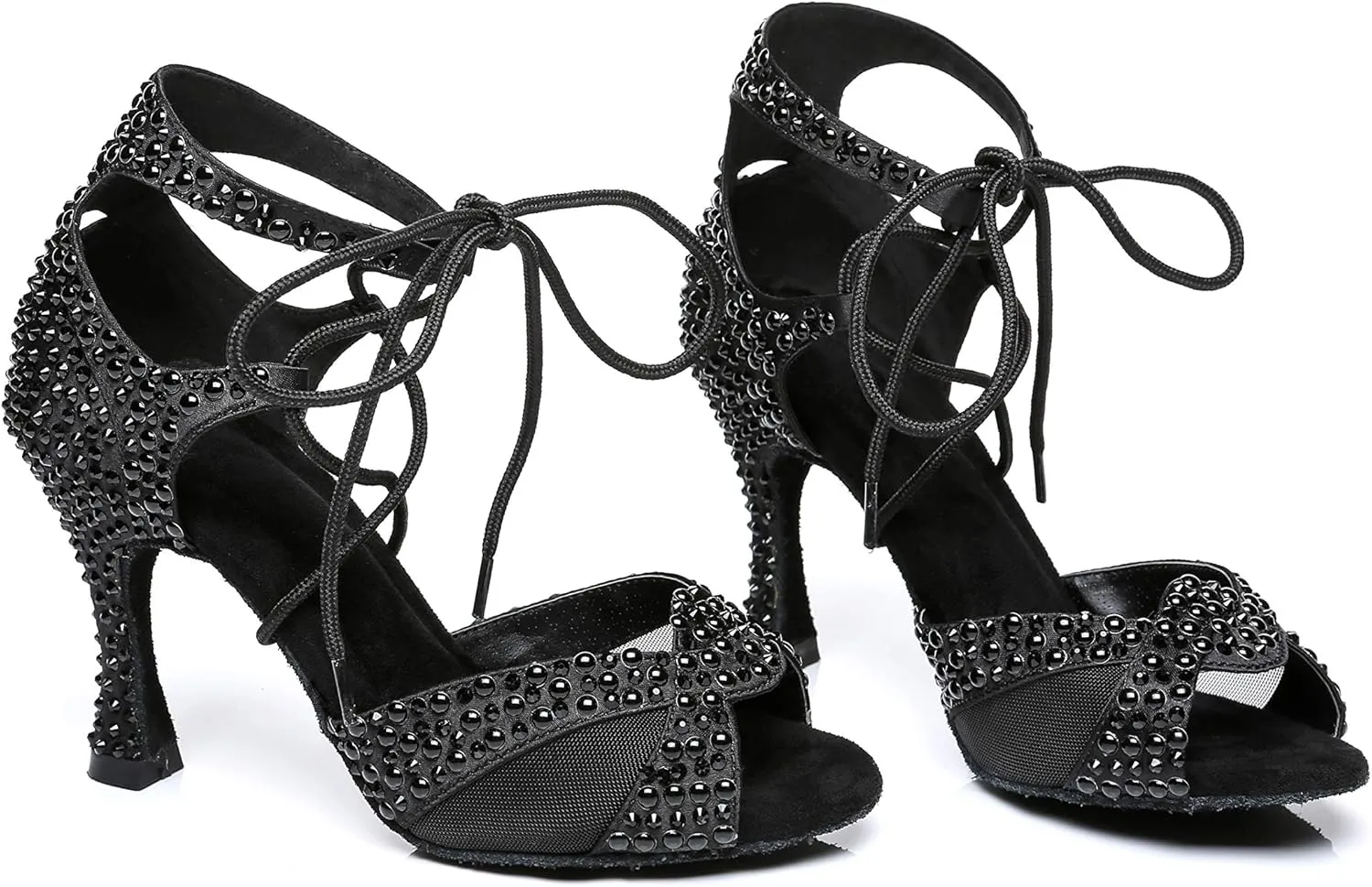 Hanfike Brides Wedding Shoes Lace Tie Sparkle Rhinestone Heels