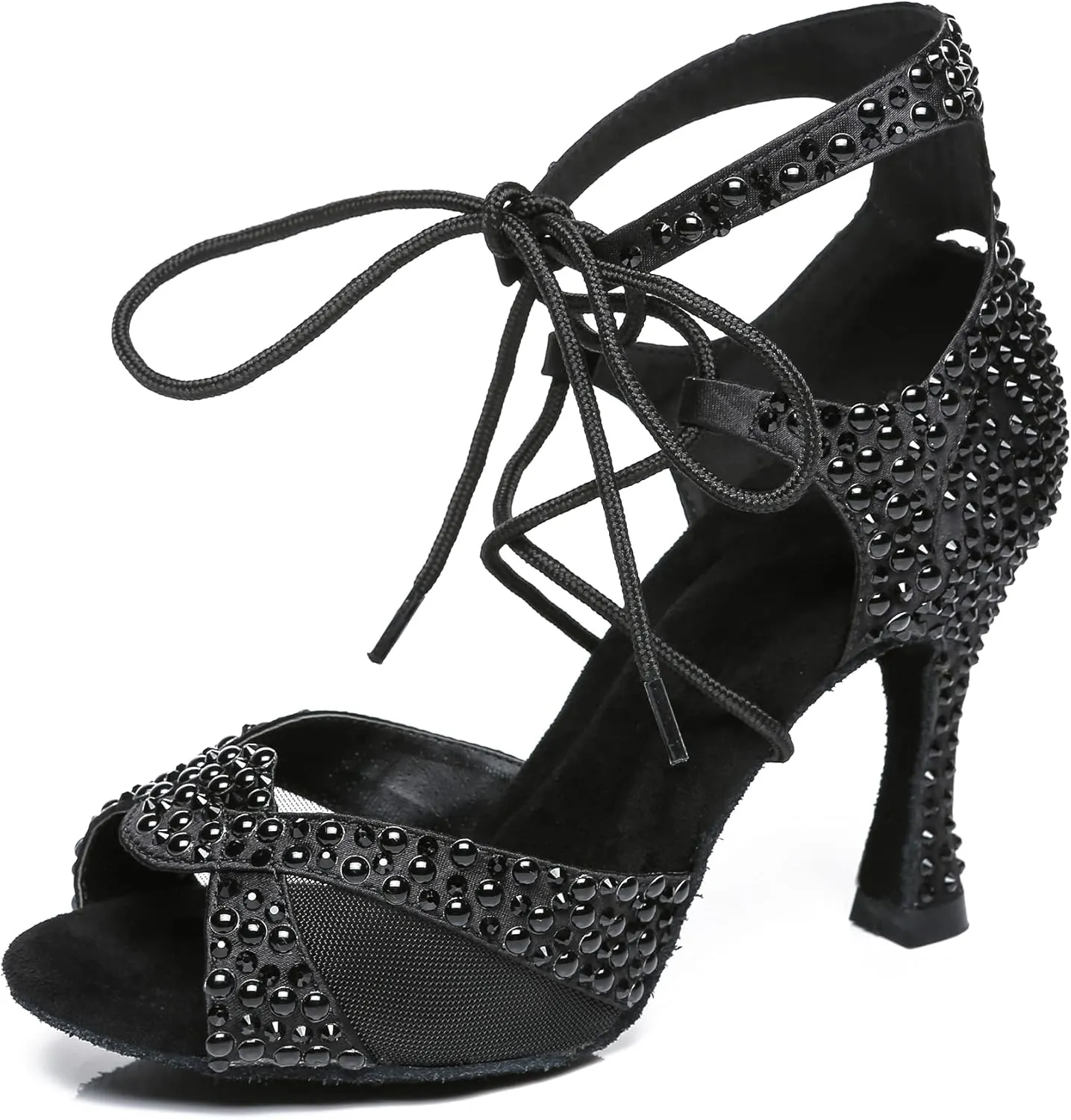 Hanfike Brides Wedding Shoes Lace Tie Sparkle Rhinestone Heels