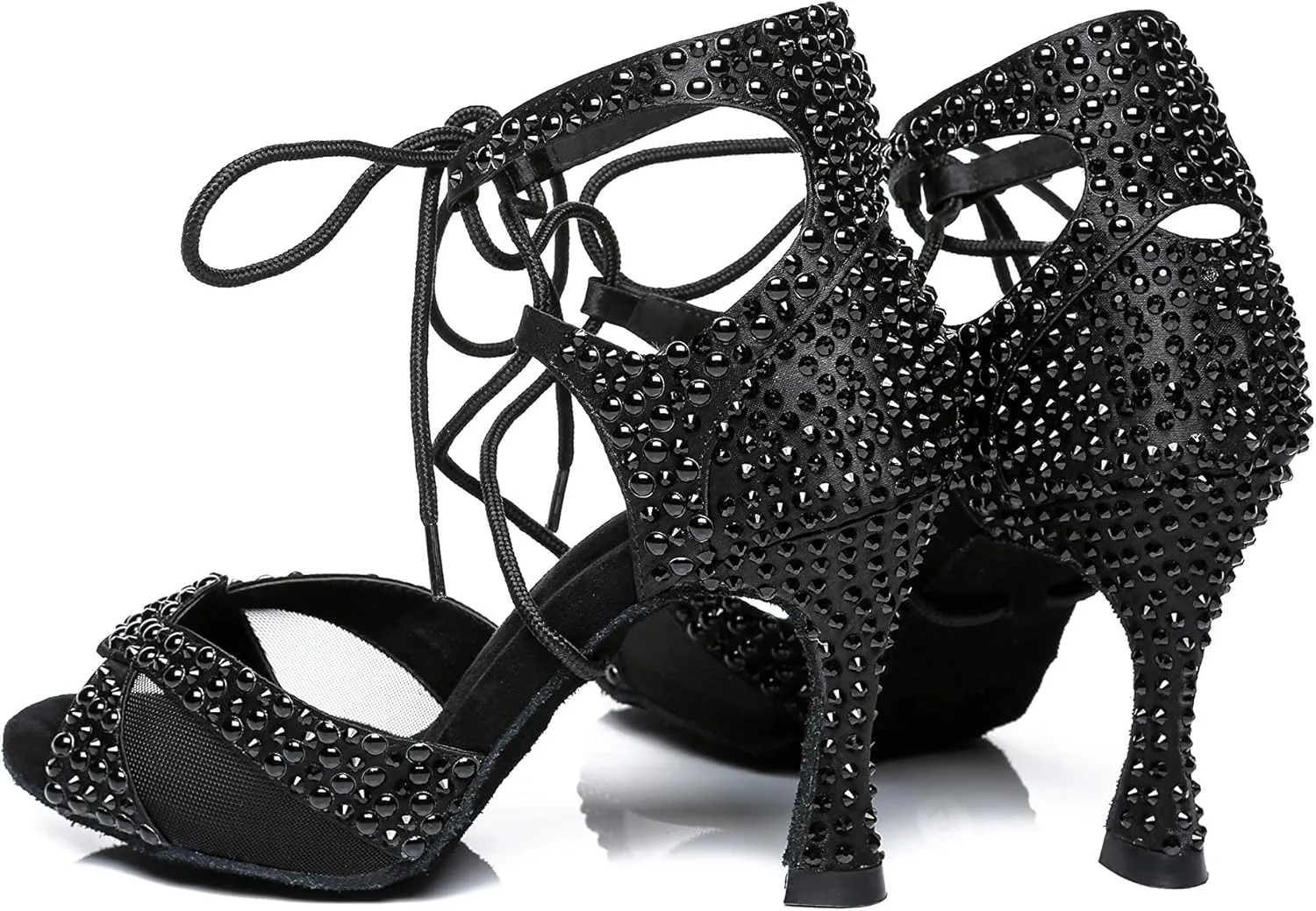 Hanfike Brides Wedding Shoes Lace Tie Sparkle Rhinestone Heels
