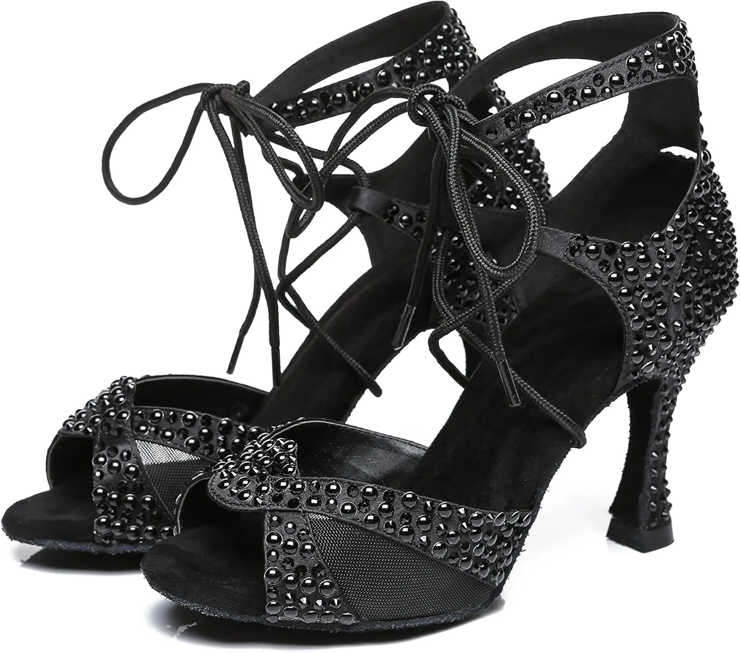 Hanfike Brides Wedding Shoes Lace Tie Sparkle Rhinestone Heels