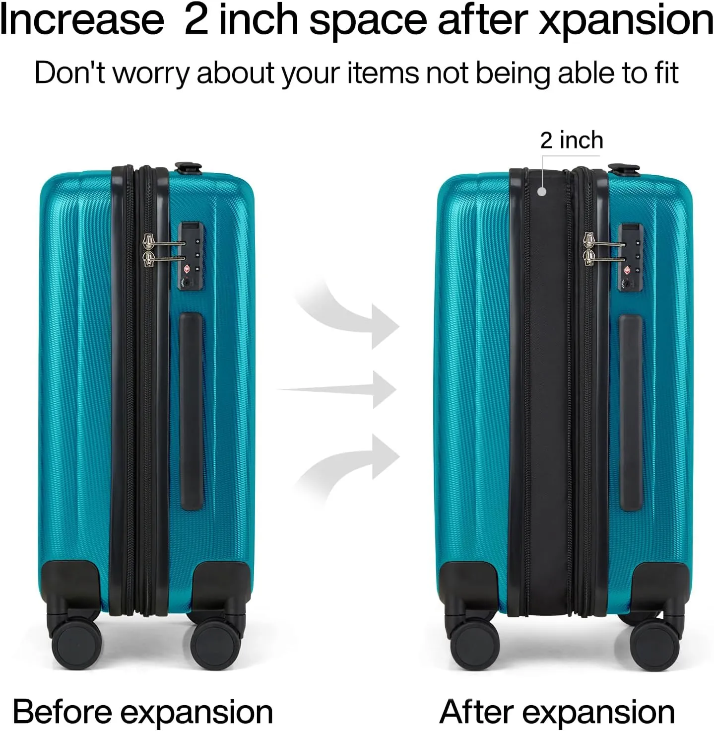 Hanke 24 Inch Expandable Checked Luggage Lightweight PC Hard Case Luggage Suitcases with Wheels Tsa Luggage Rolling Large Suitcase Travel Luggage Bag for Go to University.(Caribbean Blue)