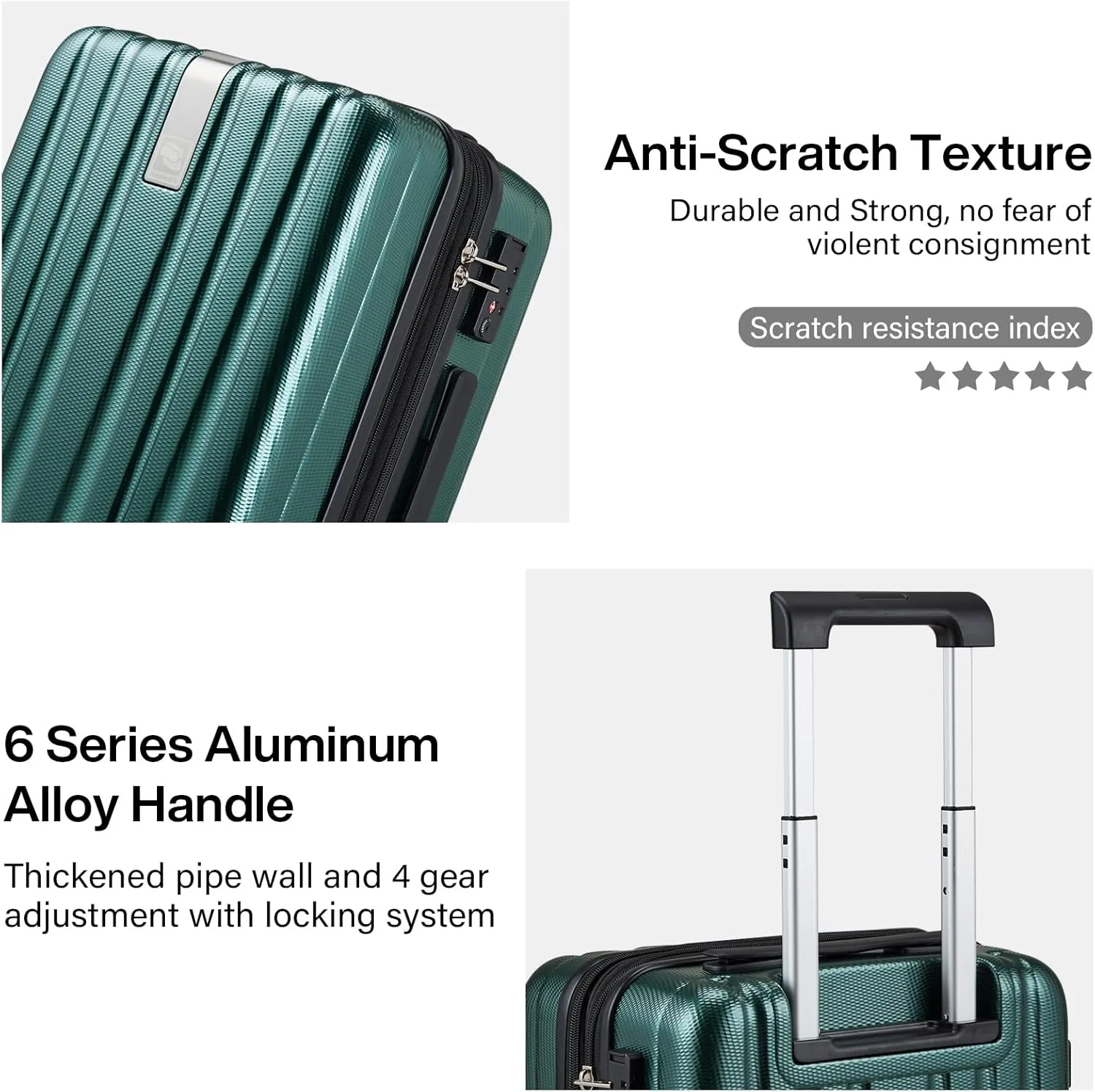 Hanke 24 Inch Expandable Checked Luggage Lightweight PC Hard Shell Luggage Suitcases with Wheels Travel Luggage Rolling Large Suitcase Travel Luggage Bag for Go to University.(Blackish Green)