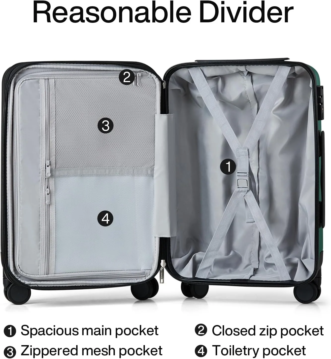 Hanke 24 Inch Expandable Checked Luggage Lightweight PC Hard Shell Luggage Suitcases with Wheels Travel Luggage Rolling Large Suitcase Travel Luggage Bag for Go to University.(Blackish Green)