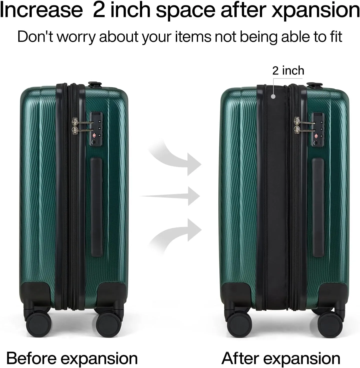 Hanke 24 Inch Expandable Checked Luggage Lightweight PC Hard Shell Luggage Suitcases with Wheels Travel Luggage Rolling Large Suitcase Travel Luggage Bag for Go to University.(Blackish Green)
