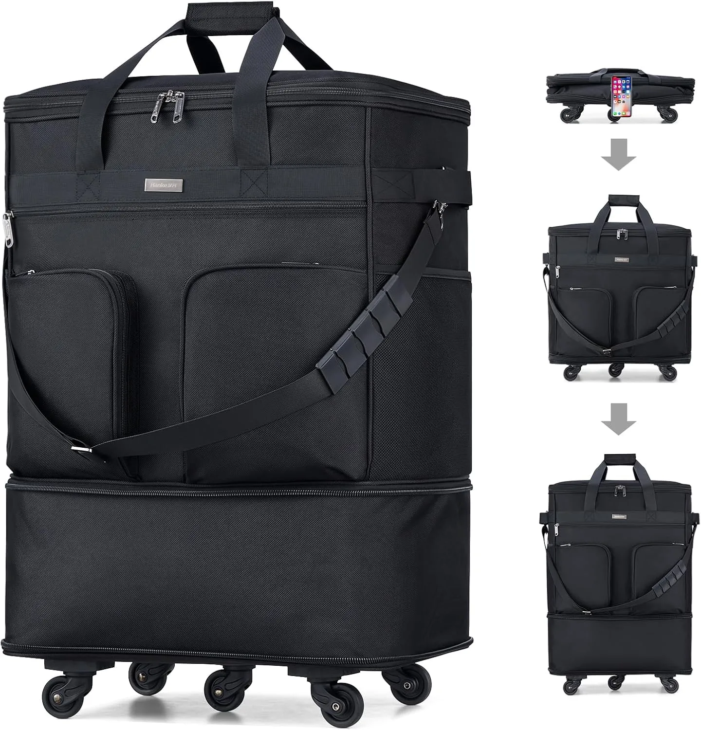 Hanke Expandable Collapsible Luggage with Wheels Suitcase Luggage Rolling Travel Bag Duffel Garment Tote Bag for Men Women Lightweight Suitcase Large Capacity Luggage with Spinner Wheel (Black)