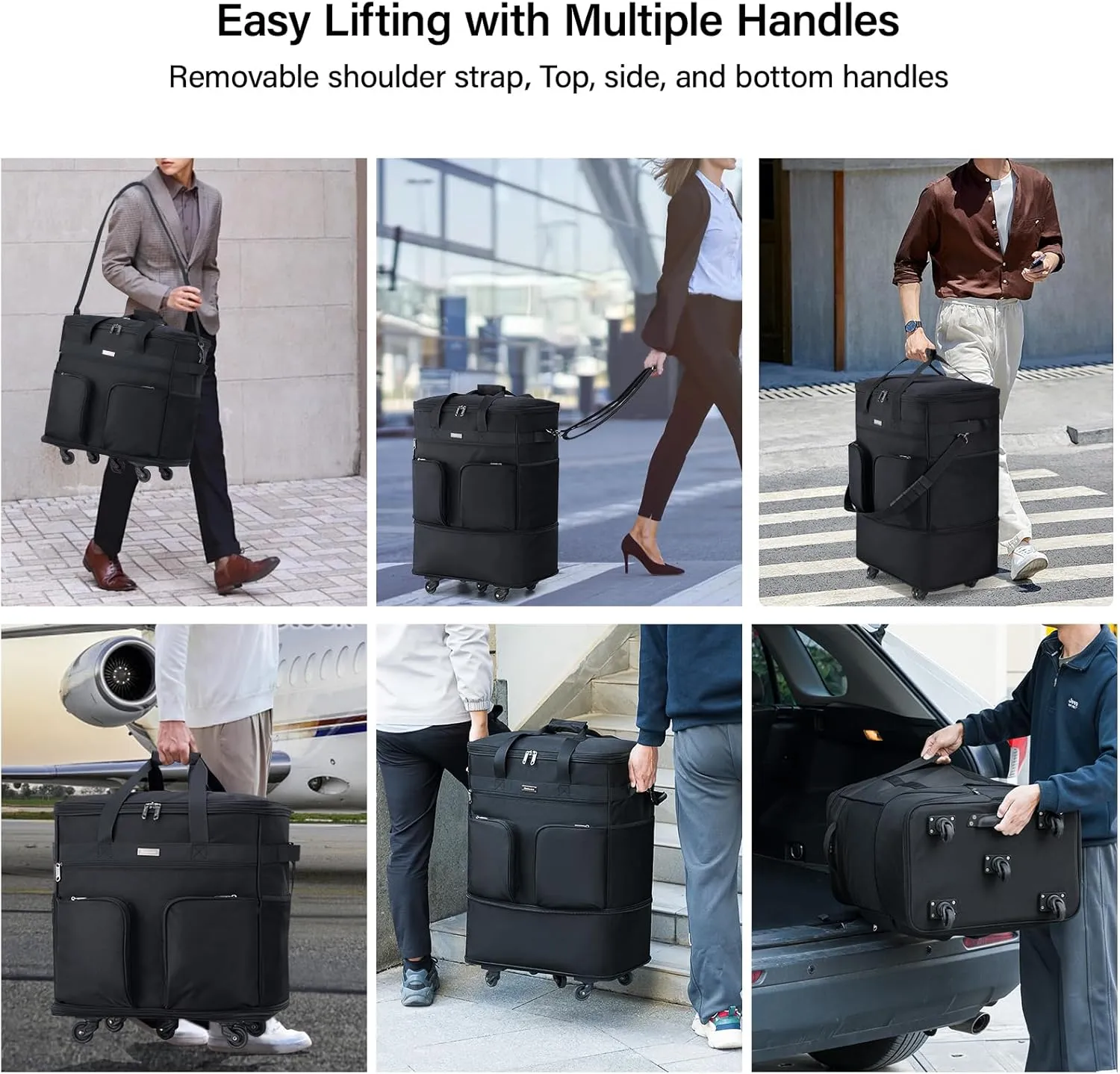 Hanke Expandable Collapsible Luggage with Wheels Suitcase Luggage Rolling Travel Bag Duffel Garment Tote Bag for Men Women Lightweight Suitcase Large Capacity Luggage with Spinner Wheel (Black)