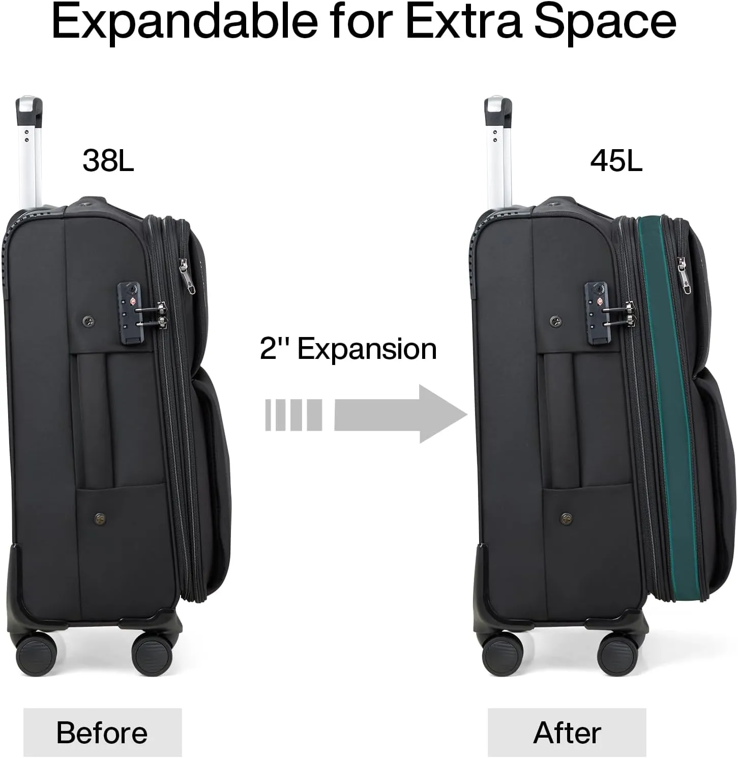 Hanke Softside Expandable 20 Inch Carry On Luggage with Wheels Airline Approved, TSA Luggage Lightweight Rolling Suitcases for Travel Carry On Bag(Black)
