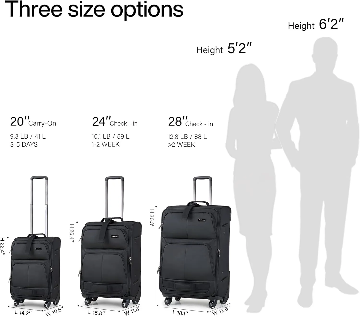 Hanke Softside Expandable Luggage with Spinner Wheels, Multi-function Tsa Approved Luggage,Black,Checked-Medium 24-Inch