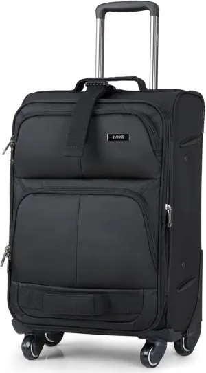 Hanke Softside Expandable Luggage with Spinner Wheels, Multi-function Tsa Approved Luggage,Black,Checked-Medium 24-Inch