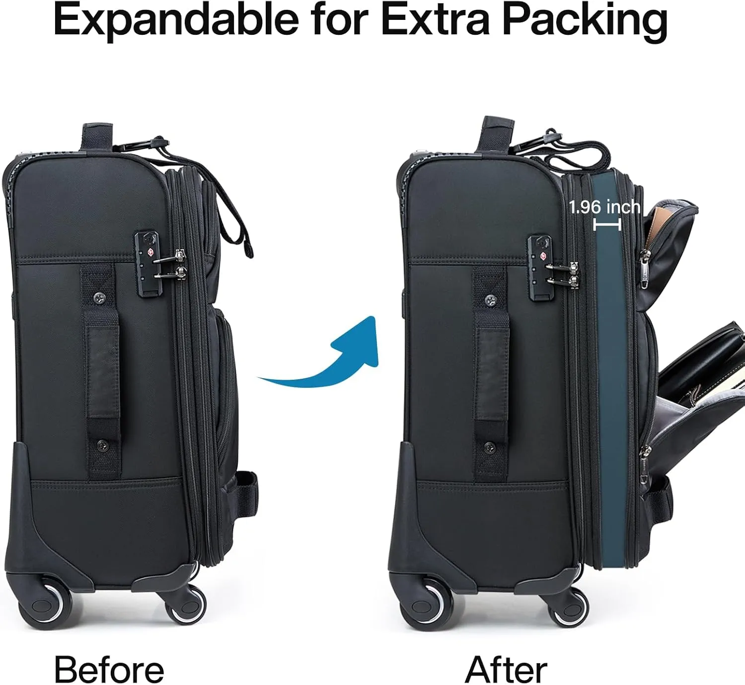 Hanke Softside Expandable Luggage with Spinner Wheels, Multi-function Tsa Approved Luggage,Black,Checked-Medium 24-Inch