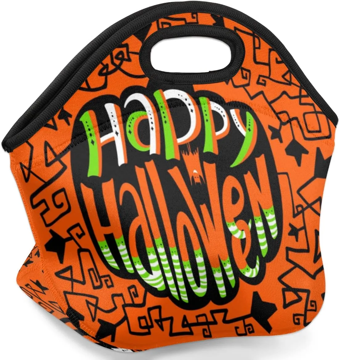 Happy Halloween Topic Neoprene Lunch Bag Reusable Insulated Lunch Box Soft Lightweight Lunch Tote Bag for Women Men Work Office Washable Meal Prep Bags