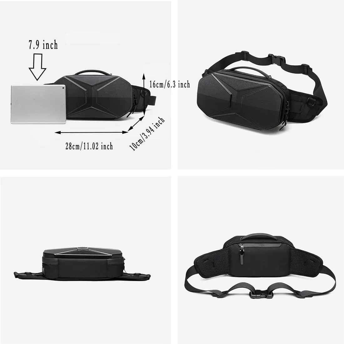 Hard Shell Fanny Pack for Men Women Tactical Waist bag Bum Bag with Adjustable Belt for Traveling Outdoor Fishing Hiking Cycling Workout Casual Black Carbon Fibre